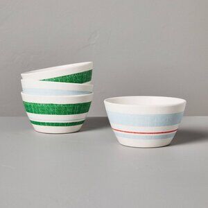 4pk 12oz Distressed Stripe Melamine Bowls - Hearth & Hand Magnolia Green‎ Blue